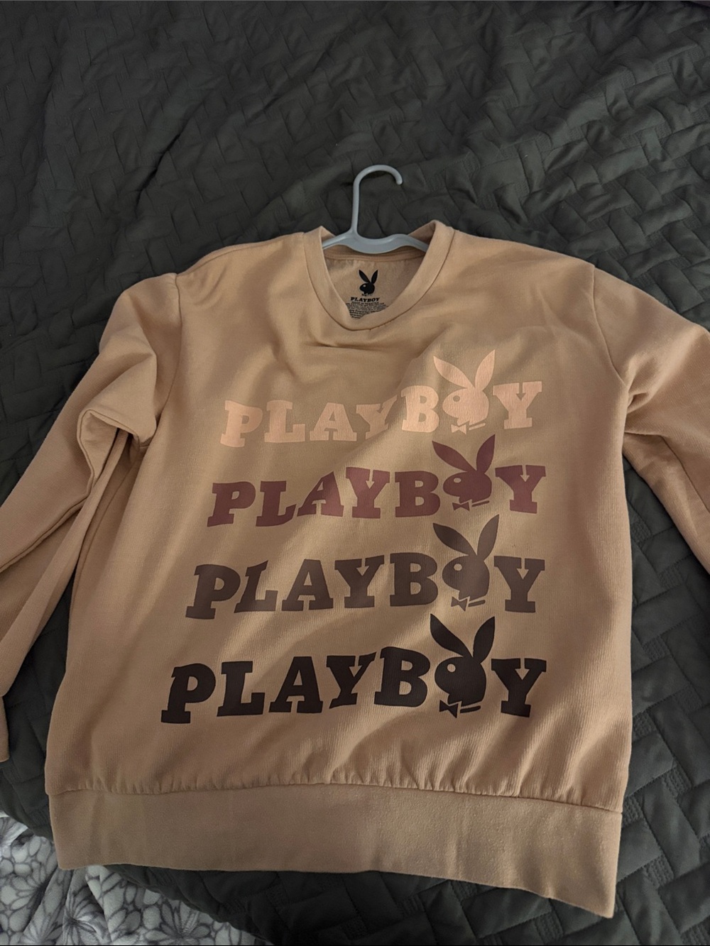 PLAYBOY Tan Crewneck Sweatshirt with Multitone Logo Gradient